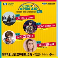 Plakat zum Rietberg Open Air mit den Fotos aller Künstler samt Auftrittsdaten.