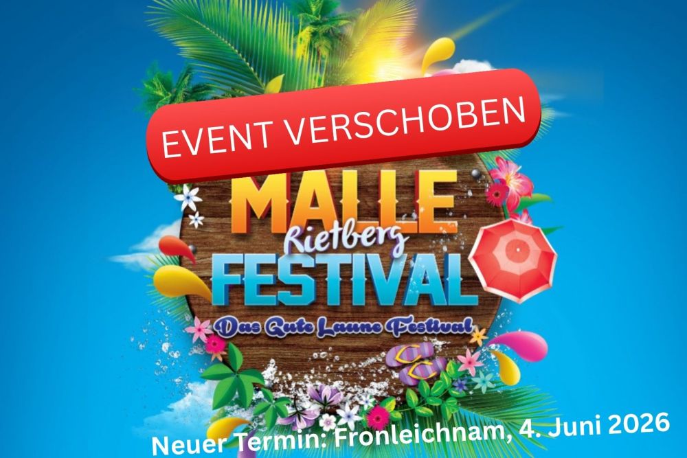 Plakat zum Malle-Rietberg-Festival mit Hinweis auf die Terminverschiebung.